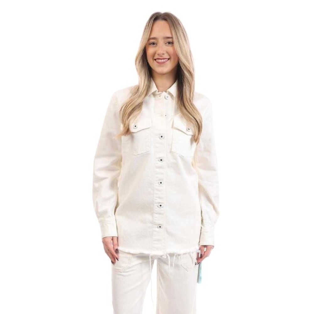 Off White Womens/Ladies Cotton Long-Sleeved Shirt / White/Black